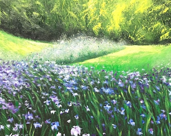Handmade Oil Painting: Violet Flower Field Landscape (18x24 in)
