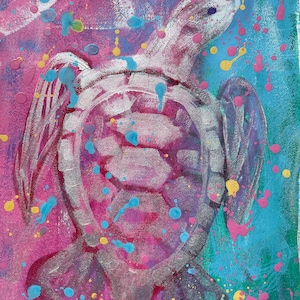 Original Sea Turtle Painting: Modern Acrylic Gouache Art (9x12 in)
