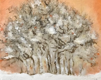Original Winter Landscape Oil Painting: Sunny Snow Scene (11x14 in, Unframed)