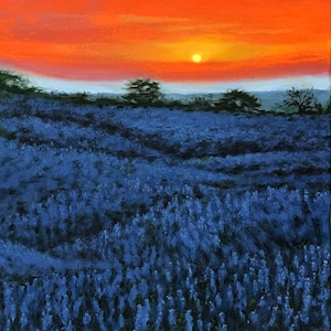 Lavender Field Sunset Oil Painting: Handmade Landscape Art (18x24 in, Unframed)
