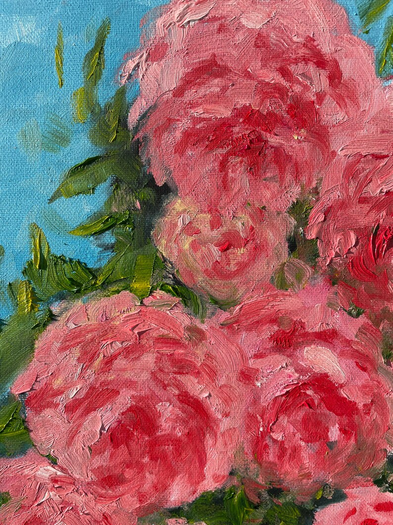 Textured Pink Rose Bush Oil Painting on Canvas (14x18 In, Unframed) - Etsy
