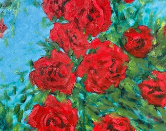 Handmade Red Roses Oil Painting on Canvas (16x20 in, Unframed)