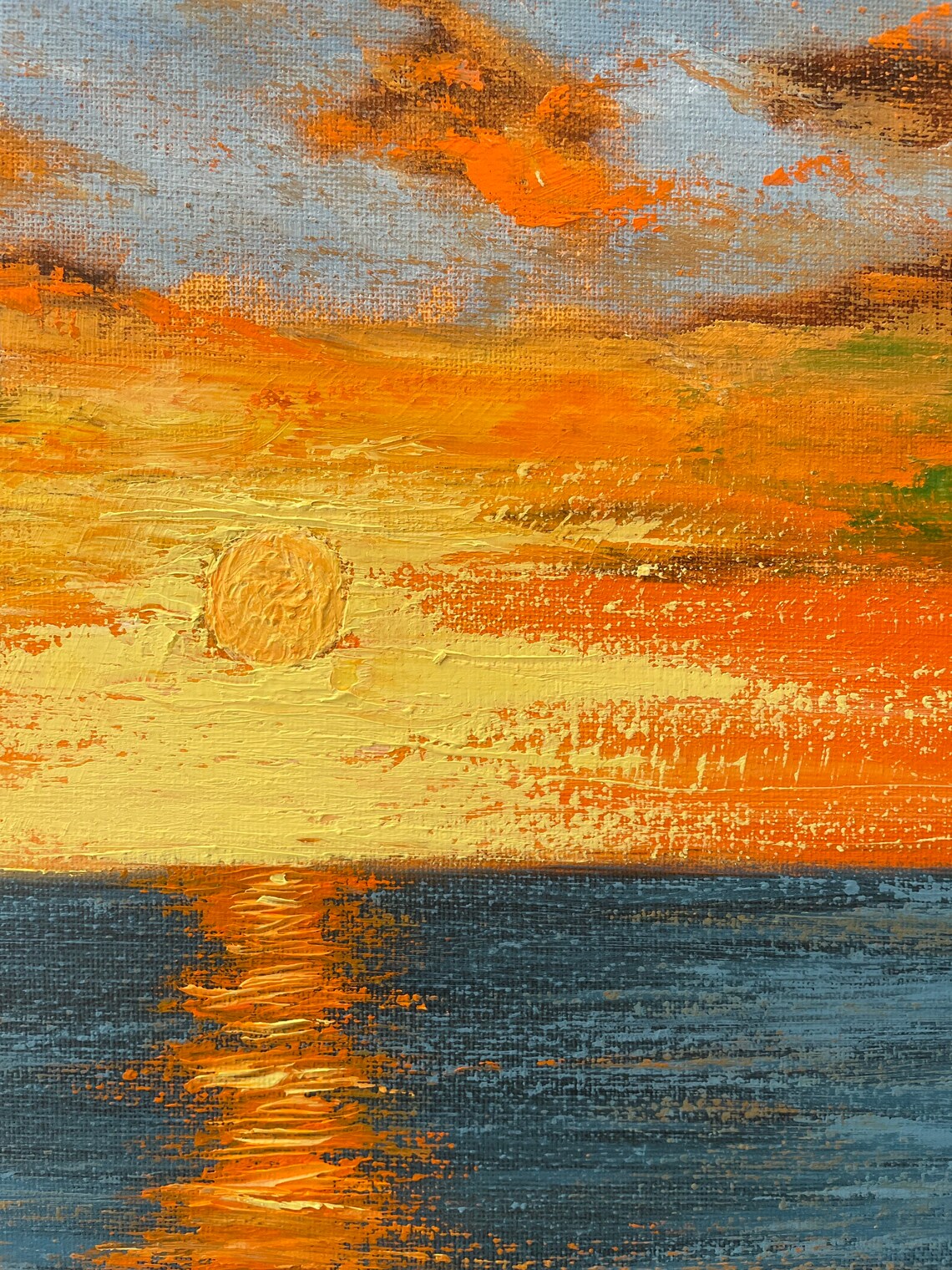 Oil Painting of a Sunset Over the Ocean , 18x24 Inches, Unframed - Etsy