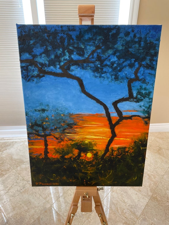 African Sunset Oil Painting: Warm Sky Art, 18x24 Inch, Unframed - Etsy