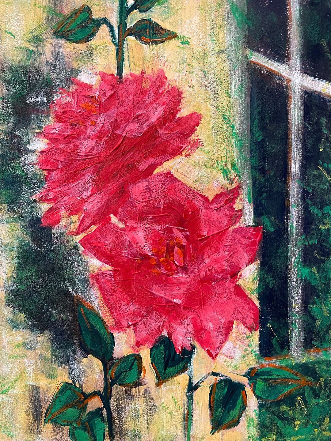 Original Painting of Red Roses Hand Painted With Gouache on Master’s ...