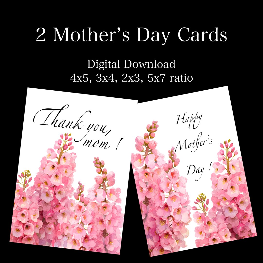 Pink Floral Mothers Day Card Printable Mom Flower Card Digital Download ...