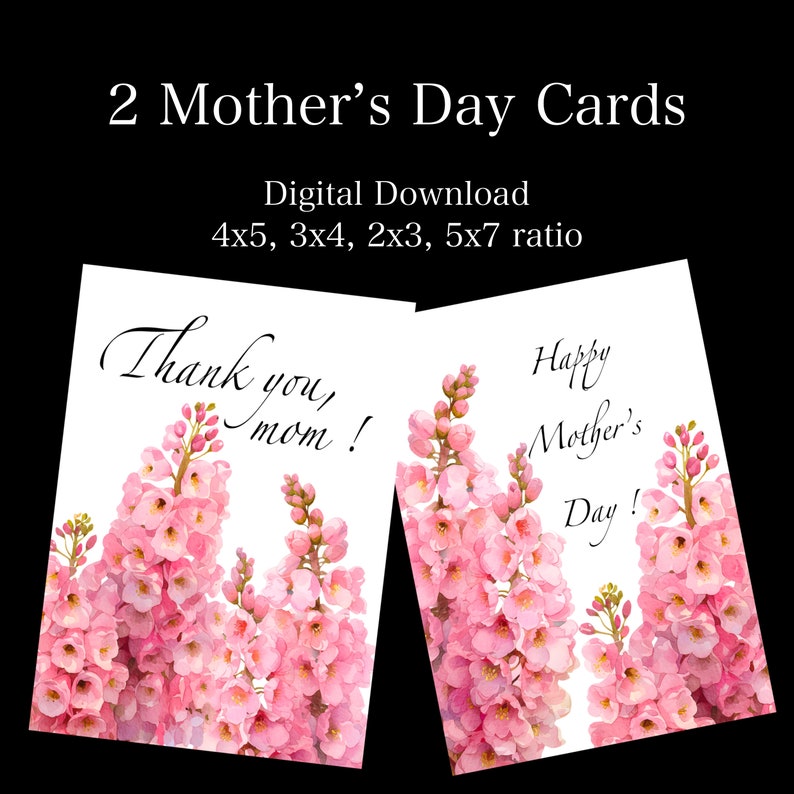 Pink Floral Mothers Day Card Printable Mom Flower Card Digital Download ...