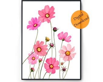 Birth Flower Cosmos | October Flower | Pink Flower Wall Art