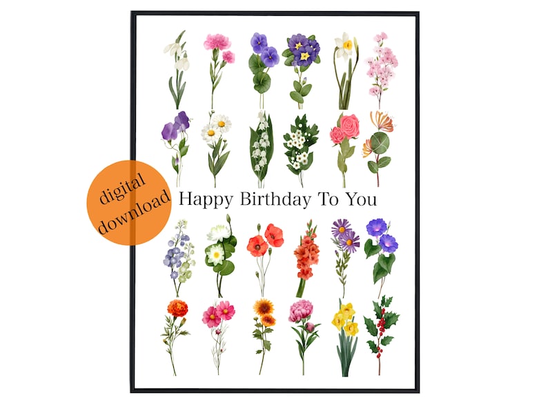Birth Month Flower Chart Birth Flower Poster Floral Nursery Decor