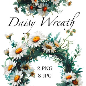 Marguerite Clipart PNG | Couronne de fleurs de naissance d'avril à imprimer | Clipart de carte d'invitation de mariage | Téléchargement numérique de sublimation florale aquarelle