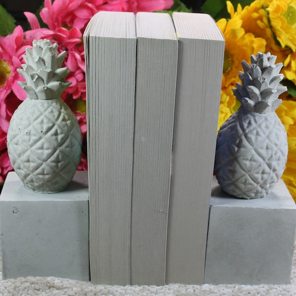 Concrete pineapple bookends, office and home decor, set of 2