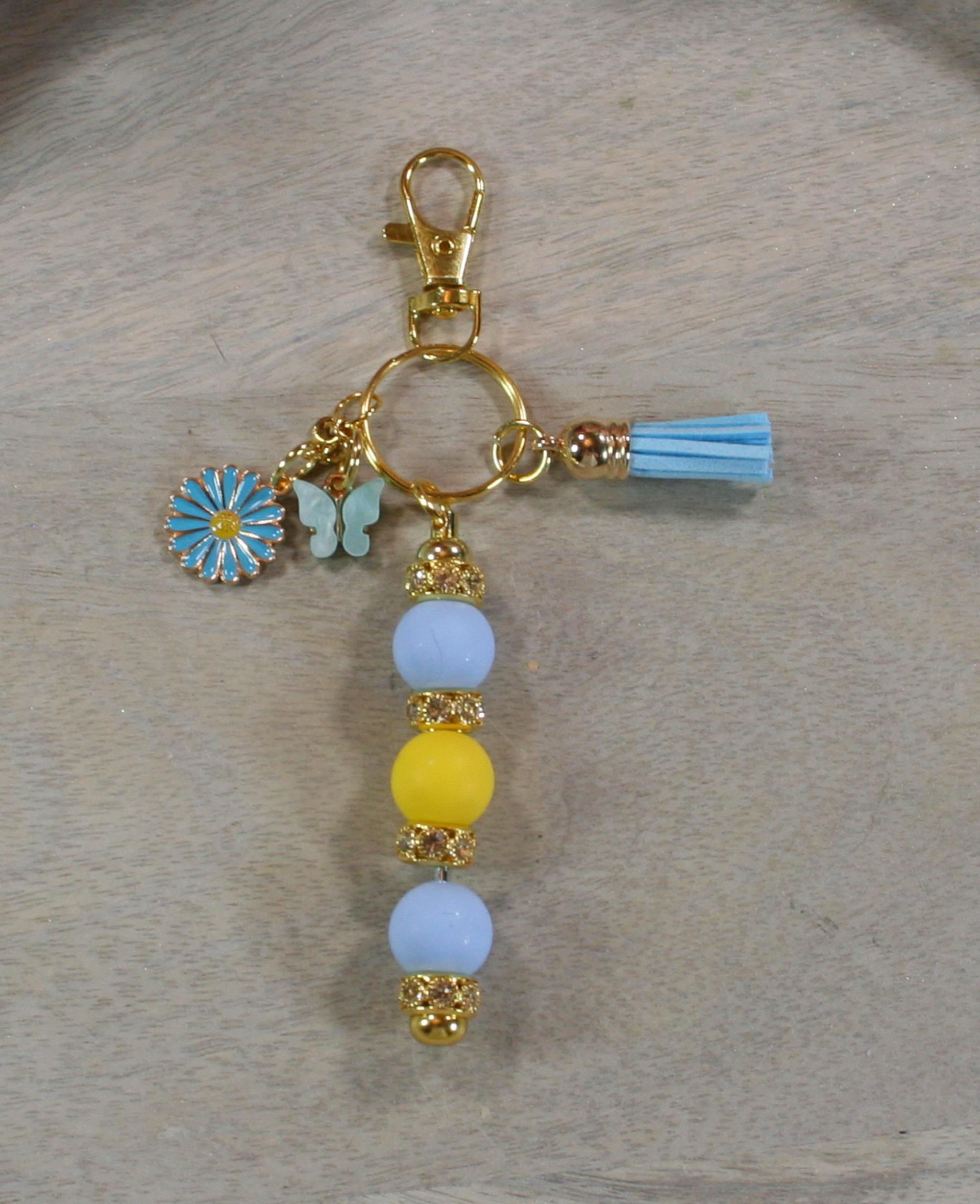Blue Butterfly Beaded Keychain, Handbag Decoration, Purse  Boutique Blue Crystal Butterfly Bag Charm Large Y2K Beaded Purse Accessory Gold main image 0