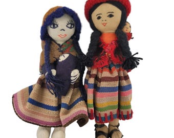 Handcrafted Peruvian Folk Cloth Rag Doll Set With Mothers & Babies Traditional