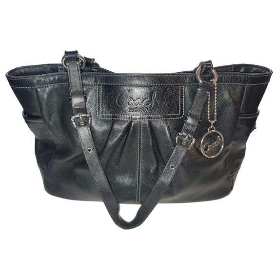 Vintage COACH F13759 Pleated Black Leather East West Gallery