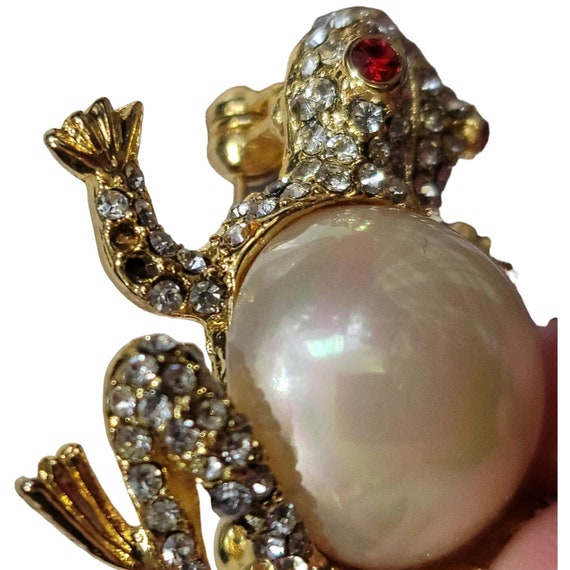 Vintage Kenneth Jay Lane Faux Pearl Pave Crystal … - image 9