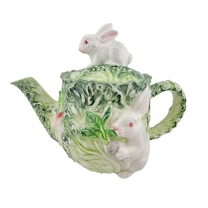 VTG Shafford Rabbit Patch Lettuce & Bunny Ceramic Teapot 1988 Cottagecore Decor