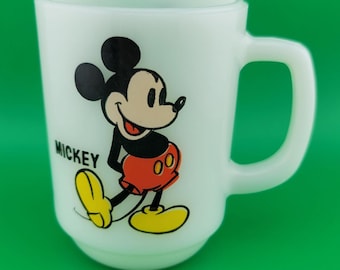 VTG Disney Mickey Mouse Milk Glass Coffee Cup Mug Anchor Hocking Pepsi Collector
