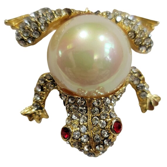 Vintage Kenneth Jay Lane Faux Pearl Pave Crystal … - image 3