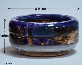 Hand Turned Maple Wood and Purple Epoxy Resin Bowl – Decorative Centerpiece