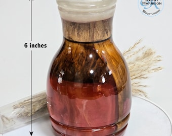 Wood Bud Vase with Rose Color Resin Accent - water tube included