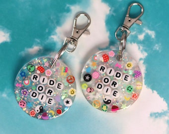 Ride Or Die Keychains, Matching Set, Bestie Gifts, Matching Resin Handmade Keychains, Besties, Best Friends, BFF, Gift For Friends
