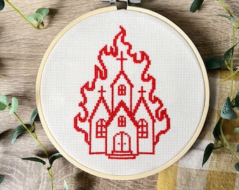 Wzór do haftu krzyżykowego Burning Church PDF - do pobrania cyfrowego