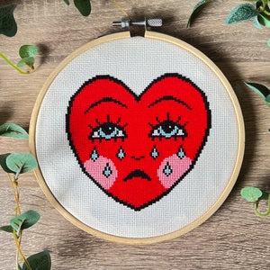 Crying Heart PDF Cross Stitch Pattern - Digital Download