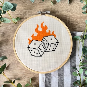 Flaming Dice PDF Cross Stitch Pattern - Digital Download