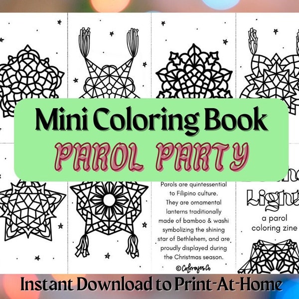 Filipino Parol Mini Coloring Zine, Print-at-home, Adult & kids coloring book, Christmas activity, holiday, Filipino lantern, coloring page