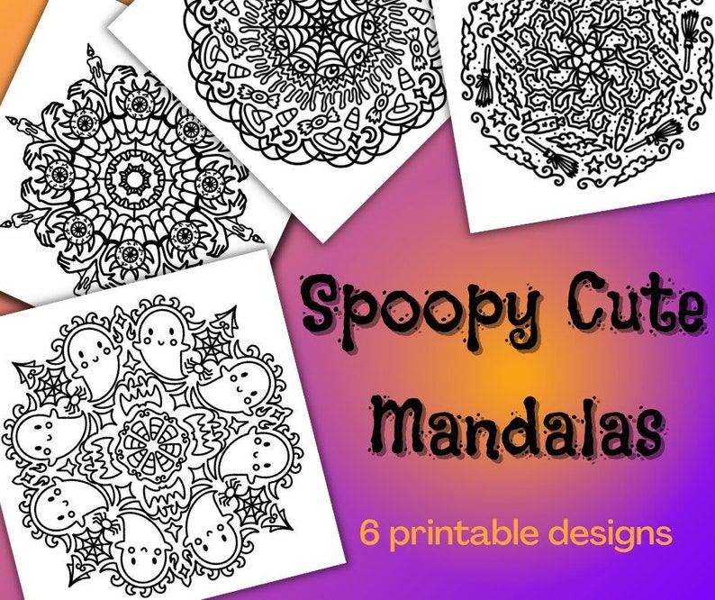 Spoopy Cute Mandalas || Digital Coloring Pages to Print-on-demand, Fall ...