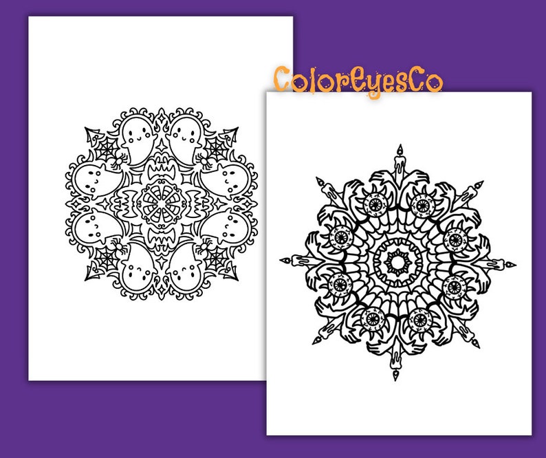 Spoopy Cute Mandalas || Digital Coloring Pages to Print-on-demand, Fall ...