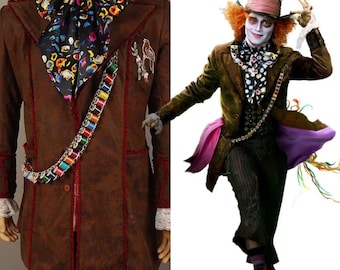 Johnny Depp as Mad Hatter Alice in Wonderland Halloween Costume For Adults Full Suit