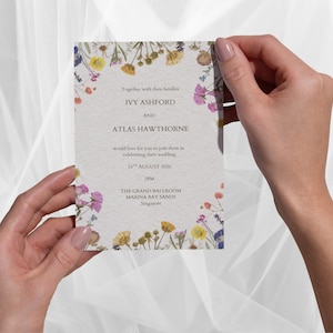 Conjunto de invitaciones de boda con flores silvestres prensadas, diseño rústico de jardín botánico (descarga digital)