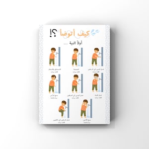 Wudu, Instrucciones, Niños, Islam, Ablución, Oración, Ablución, Decoración de pared islámica, Musulmán, Niño, Póster A4, Rosa, Póster para niños