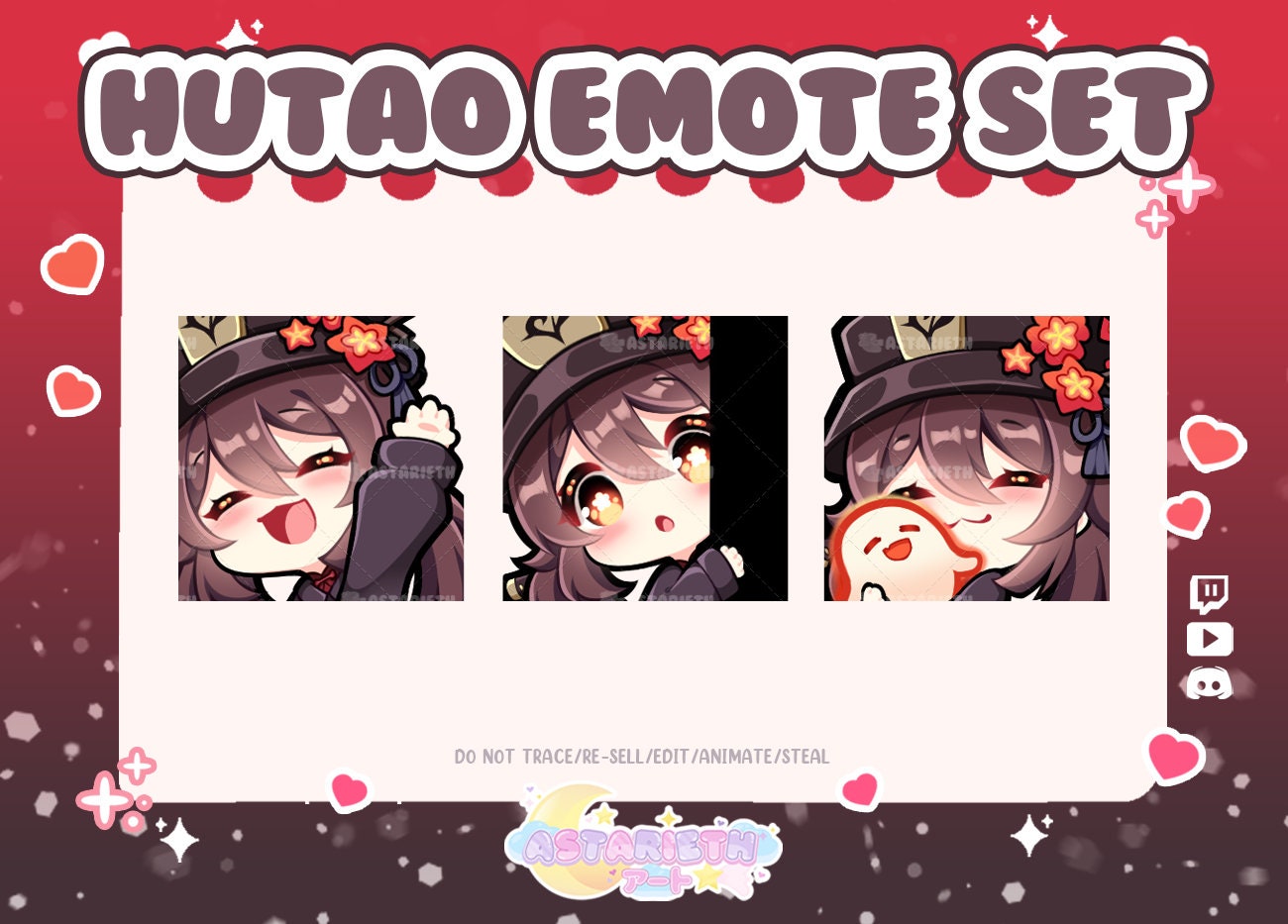 Hu Tao animated emote set / Genshin Impact emotes for twitch or