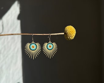 Brass sun burst - green, turquoise, ochre