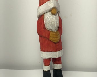 Modern World Christmas Santa Clause Caricature with Wood Base - Collectable Table Ornament Hand Carved Basswood