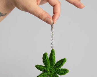 Crochet Pot Leaf Keychain
