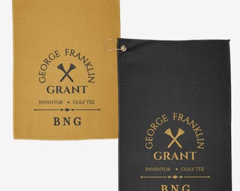 Personalized Black Golf History Towel Set | Custom Initials | George Franklin Grant | Golf Gift | Black Golf Legacy |Black Fraternity