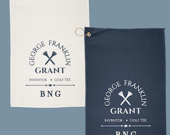 Personalized Black Golf History Towel Set | Custom Initials | George Franklin Grant | Golf Gift | Black Golf Legacy |Black Man
