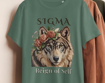 Bio-Baumwollerücken-Sigma-weibliches Tshirt Sovereign Wolf Pigment-Signatur-Hemd