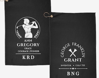 Personalized Black Golf History Towel Set | Ann Gregory | George Franklin Grant | Golf Gift | Black Golf Legacy | Black History