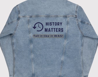 Ecofriendly Denim Sherpa Lined Jacket  History Buff Jacket Embroidered Denim Jacket  Streetwear Style Denim Jacket  History Gift