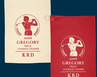 Personalized Black Golf History Towel Set | Custom Initials | Ann Gregory | Golf Gift | Black Golfer | Crimson and Cream | Black Sorority