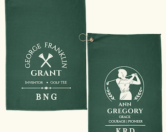 Personalized Black Golf History Towel Set | Custom Initials | Ann Gregory | George Franklin Grant | Golf Gift | Black Golf Legacy |