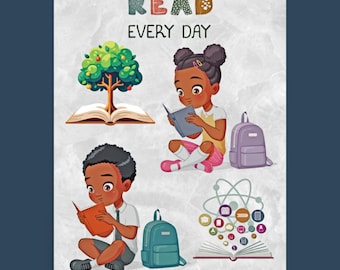 Lesen Sie jeden Tag Poster Afroamerikanische Wandkunst für Kinder Alphabetisierung und Wissen Poster Schwarz Kinder Alphabetisierung Poster 18 von 24 Zoll Poster