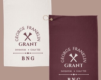 Personalized Black Golf History Towel Set | Custom Initials | George Franklin Grant | Golf Gift | Black Golf Legacy |Black Fraternity