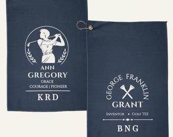 Personalized Black Golf History Towel Set | Custom Initials | Ann Gregory | George Franklin Grant | Golf Gift | Black Golf Legacy |