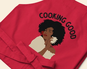 Apron  Organic Cotton Apron  Eco Friendly Apron  Cooking Gift Apron  Black Woman Apron  Red Apron