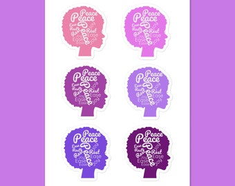 Black Woman Sticker Pack, Black Girl Stickers, Peace, Joy, Rest, and Ease Stickers, Afro Head Stickers, Pink to Purple Sticker Sheet